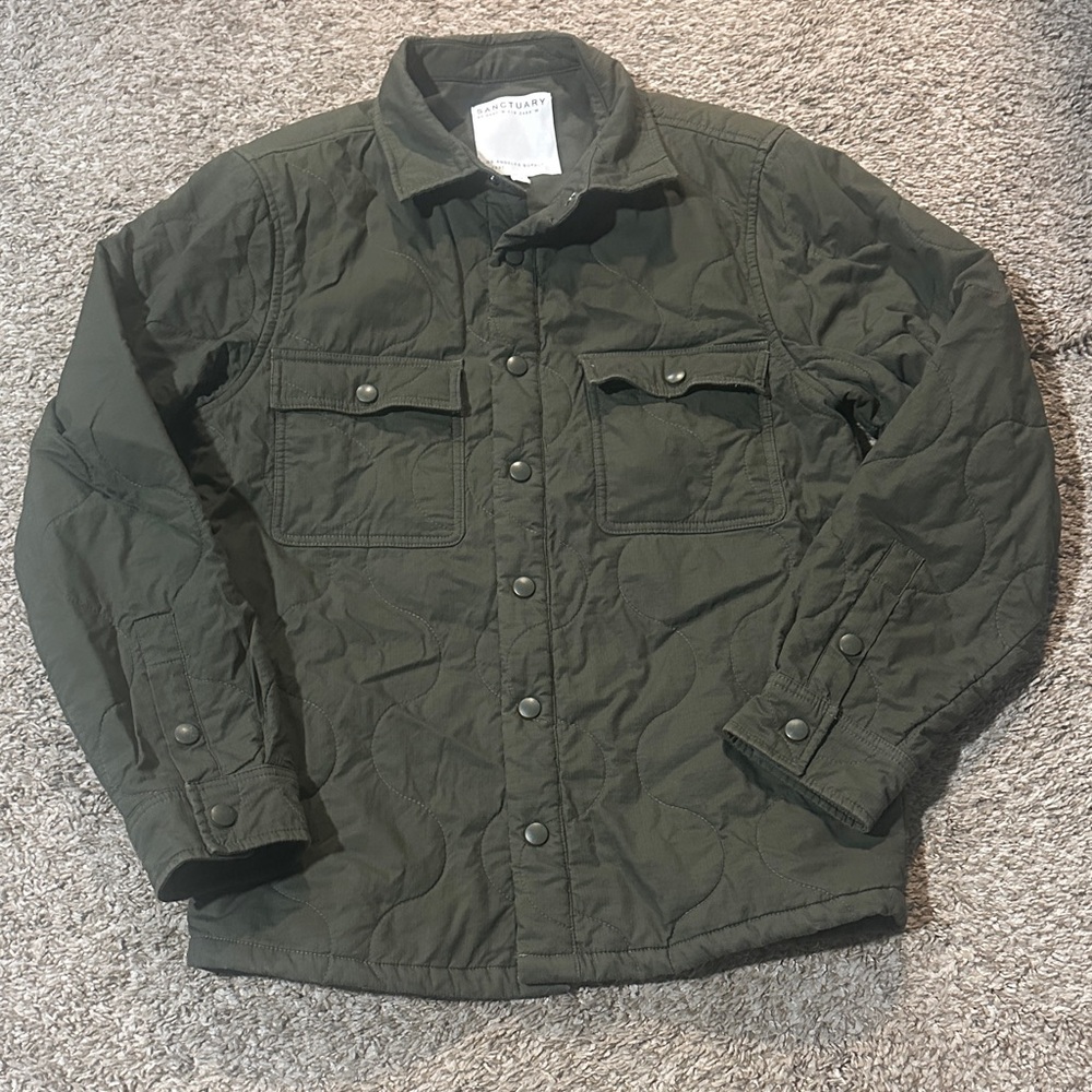 Sanctuary Men's Quilted Shirt Jacket in Olive Green Size M